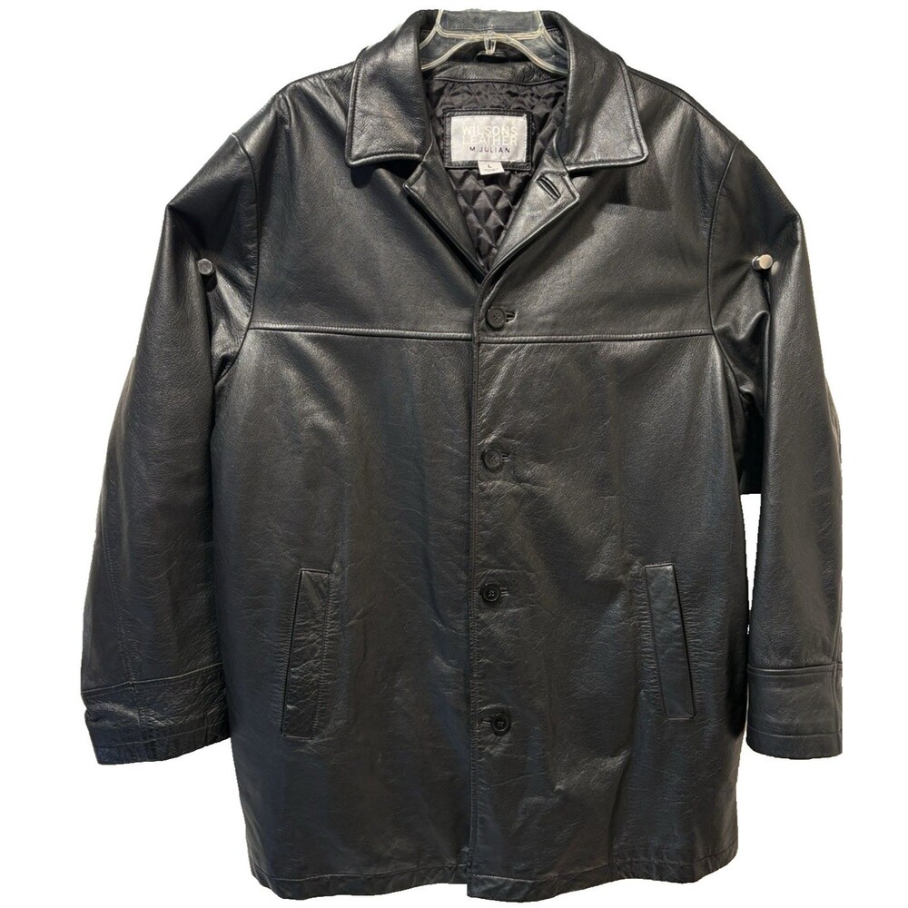 Wilsons Leather M Julian Mens Large Black Leather Car Coat Jacket Quilted Lining